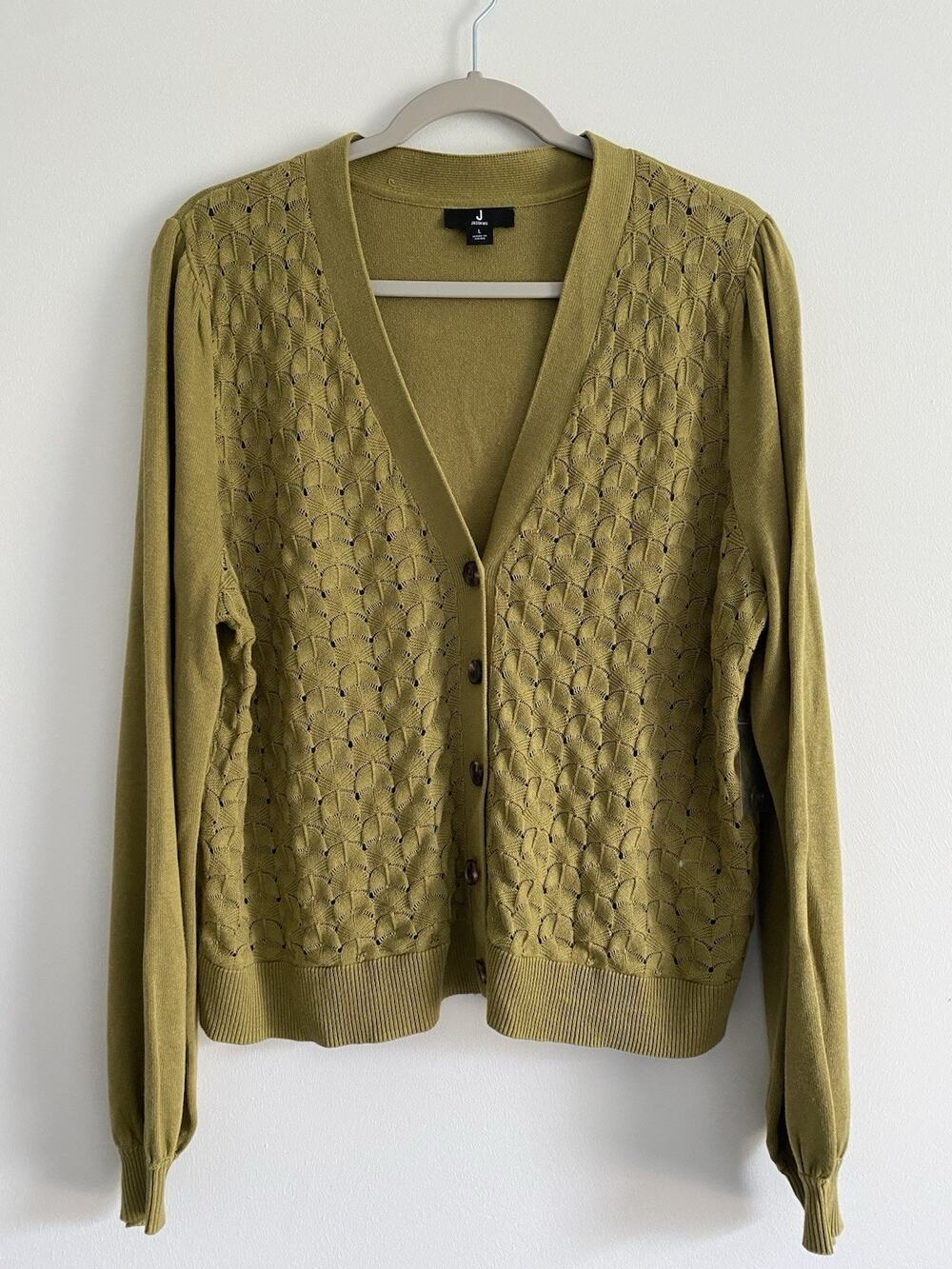 Jason Wu NWT Green Knit Cardigan Sweater V-Neck Button Front Long Sleeve L